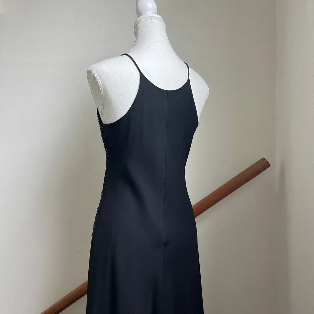 Vintage 90s black beaded formal midi‎ dress Carrie Bradshaw sparkly LBD